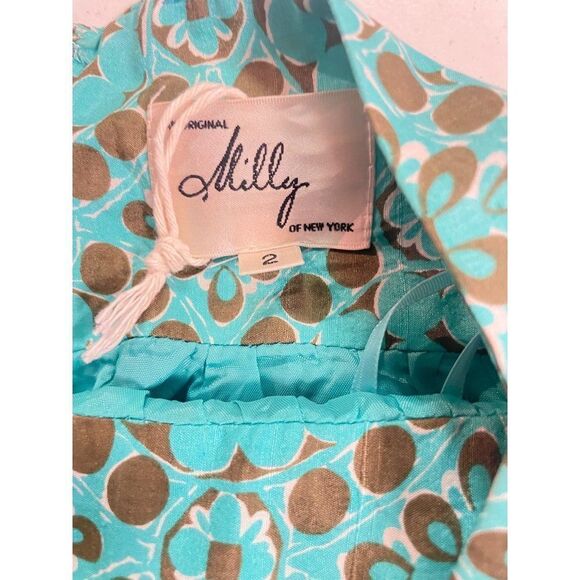 Milly New York Green Brown Silk Dress Size 0 2 - Picture 5 of 5